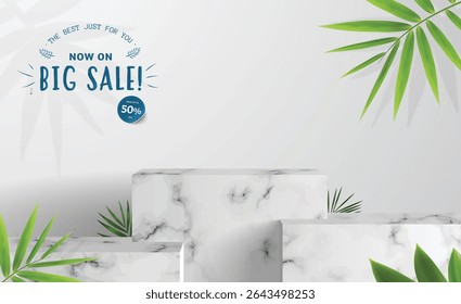 Grande Venda! Desconto de 50% - compre agora e descubra ofertas incríveis de produtos premium. Vetor de ilustração 3d.