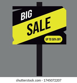 big sale 50% offer yellow and black sign vetorial illustration