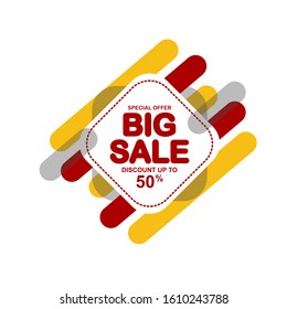 big sale up to 50 % in white rectangle in front of red and yellow line discount poster