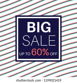 Big sale 60% off. Online shopping banner with discount offer. Promotional design poster. Minimal glitch stroke on white background