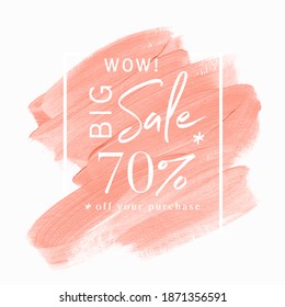 BIG SALE 70% off sign over art paint abstract background vector. Perfect watercolor design for a shop discount banner.