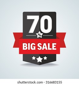 Big sale 70 percent badge with red ribbon. Vector illustration.