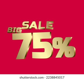 Big sale 75 percent 3Ds Letter Golden, 3Ds Level Gold color, big sales 3D, Percent on red color background, and can use as gold 3Ds letter for levels, calculated level, vector illustration.