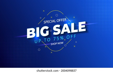 Big sale with abstract blue background, up to 50% off. Discount promotion layout banner template design. Vector illustration