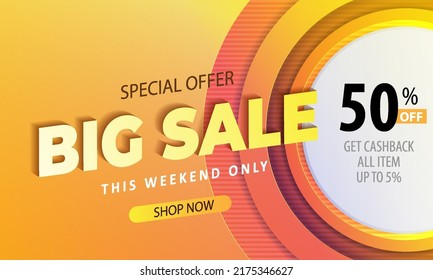 Big sale with abstract circle gradient background, up to 50% off. Discount promotion layout banner template design. Vector illustration