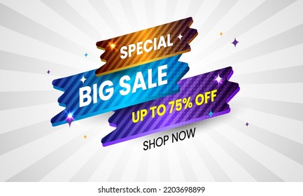 Big sale with abstract gradient background, up to 75% off. Discount promotion layout banner template design. Vector illustration