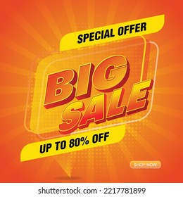 Big sale with abstract gradient background, up to 80% off. Discount promotion layout banner template design. Vector illustration