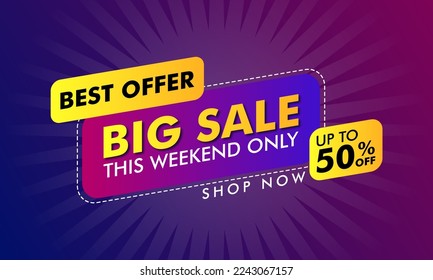 Big sale abstract gradient background, up to 50% off. Discount promotion layout banner template design. Best offer. Clearance sale. Vector illustration