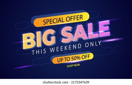 Big sale abstract gradient color with light effect, up to 50% off. Discount promotion layout banner template design. Vector illustration