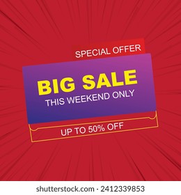 Gran venta con fondo de color rojo gradiente abstracto, hasta un 50% de descuento. Descuento en el diseño de plantillas de banner de diseño de promoción. para los medios sociales y más ilustración vectorial