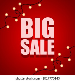 Big Sale abstract red banner with light bulbs. Vector illustration. Big Sale offer poster