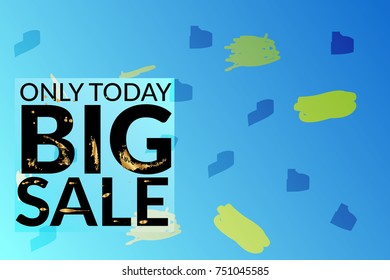 Big sale advertisement banner on hand drawn background with gold marks. Sale trendy poster with gold splashes and black frame. Rough colorful doodle fun special offer banner template.