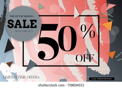Big sale advertisement banner on hand drawn background. Sale trendy poster. Rough colorful doodle fun special offer banner template.
