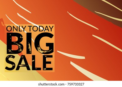 Big sale advertisement banner on hand drawn background with gold marks. Sale trendy poster with gold splashes and black frame. Rough colorful doodle fun special offer banner template.