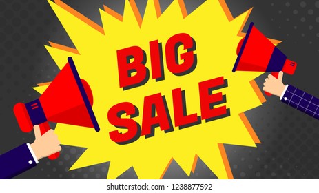 Big sale advertising sign vintage design. Loudspeakers illustration vector design for special offer, announcement, clearance, campaign, election, declare,warning content.  