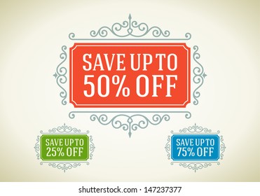 Big sale advertising vintage graphics. Vector design element. Discount sale sign. . Flourishes calligraphic. 