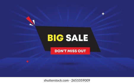 Big sale alert Don’t miss out editable web banner vector art illustration label icon badge template design with black gray red shapes blue dark light gradient sunshine abstract business background 4k