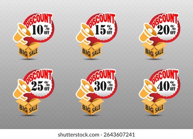 Big sale announcement with megaphone and discount cloud above open box for retail and ecommerce promotion