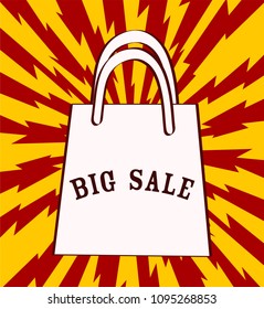 big sale announcement with shopping bag over red background. vector illustration