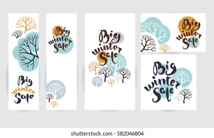 Big sale announcement. Vector set of winter themed illustrations for banners, posters, newsletter designs, advertising and promotional materials.