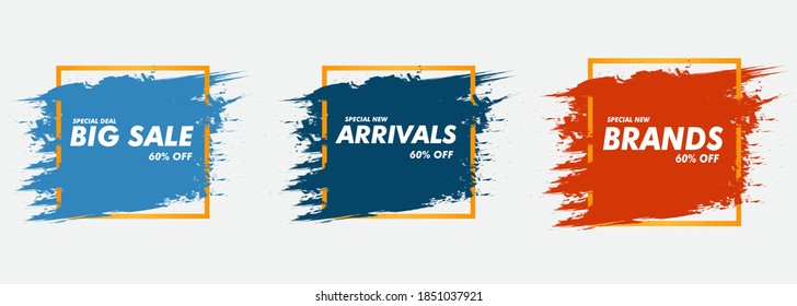 big sale, arrival and brand vector design with watercolor background