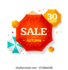 Big Sale Autumn Umbrella Label. Best Shopping. Vector illustration