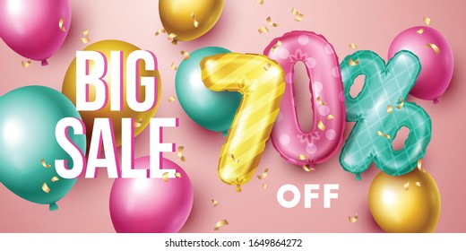 Big sale background with colorful floating balloons. Vector illustration.