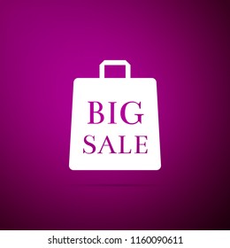 Big sale bag icon isolated on purple background. Flat design. Vector Illustration