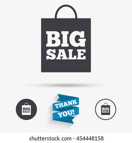 Big sale bag sign icon. Special offer symbol. Flat icons. Buttons with icons. Thank you ribbon. Vector