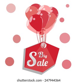 big sale, balloons and box over white color background