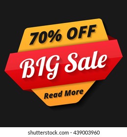 Big sale banner, 70% off, sale tag, vector eps10 illustration