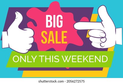 Big sale banner best price. Hot sale and discount. Special offer text and hand. New arrival, big sale and special offer. Black friday up to. Big discount with human hand pointing to advertising phrase