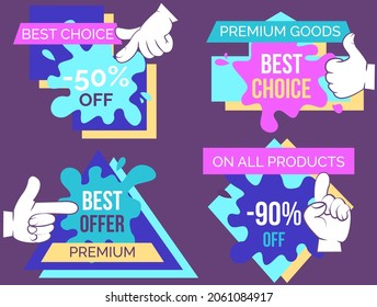 Big sale banner best price. Hot sale and discount. Special offer text and hand. New arrival, big sale and special offer. Black friday up to. Big discount with human hand pointing to advertising phrase