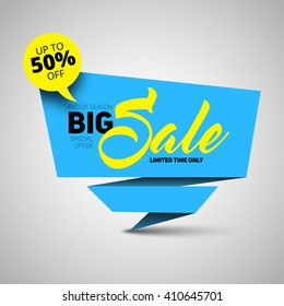 Big Sale banner, Sale blue geometric item, shop banner sale template design, 50 percent off sale. vector style banner sale illustration