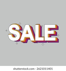 Big Sale banner. Bold 3D text with geometric shapes. Flash sale promo for discounts, online shopping, website, or social media. Retro style vector on white background.