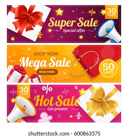 Big Sale Banner Card Horizontal Set Special Offer Seasonal Discount. Vector illustration