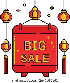 Big Sale Banner with Chinese Lanterns Vector for Festival Promotion Design

