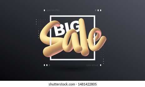 Big sale banner with colorful 3d lettering elements. Abstract design promotion. Trendy modern design template
