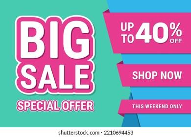 Big sale banner design for discount promotion, Up to 40% percentage off Sale. Discount offer price sign. Special offer symbol. Vector illustration of a discount tag badge