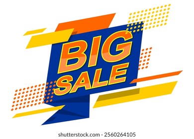 Big Sale Banner Design with Folded Ribbon Decoration, Editable and Scalable Vector Illustration, For Marketing, Promotions, Flyers, Stickers and Event Designs on White