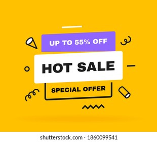 Big sale banner design with geometric elements. Special offer up to 55 percent off. Banners template design for business, promotion, sale and advertising. Vector illustration.