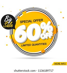 Big Sale banner design template, 60% off, special offer, discount tag, vector illustration