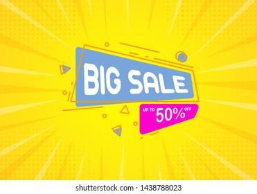 Big sale banner, discount up to 50% off. Sales banner for digital and print. Eps10.