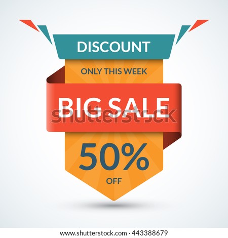 Big sale banner. Discount label. Best offer tag. 50 percent off vector background. Half price colorful sticker. Shopping badge