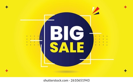 Big sale banner editable template design featuring blue gradient shapes with white red black elements and a business yellow background perfect for promoting sales and discounts in a professional style