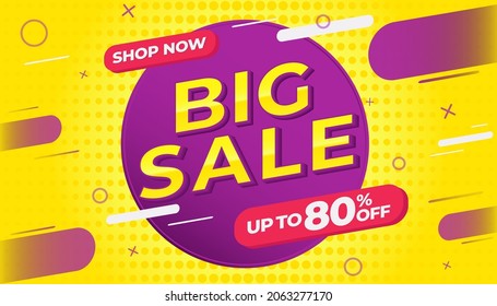 Big sale banner eye catching mix geometric, memphis and cartoon design for promotion your product and shop.