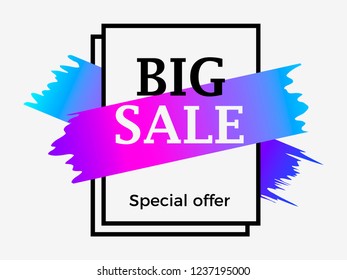 Big sale banner with frame and Gradient paint strokes. Special offer with big discount. Vector illustration