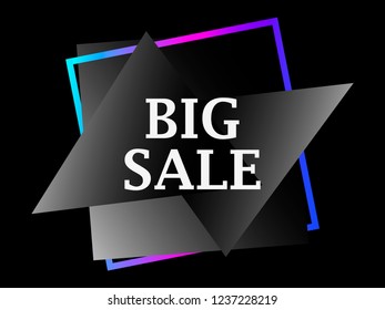 Big sale  banner with frame and triangles in the style of the 80s. Vector illustration