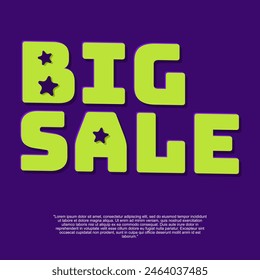 Big Sale banner graphic resources for advertisement needs in green and purple color style. Suitable for offer, sales and shop design backgrounds.