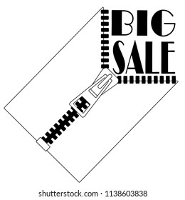 Big Sale banner with half opened zip, this weekend special offer advertising banner template, vector illustration